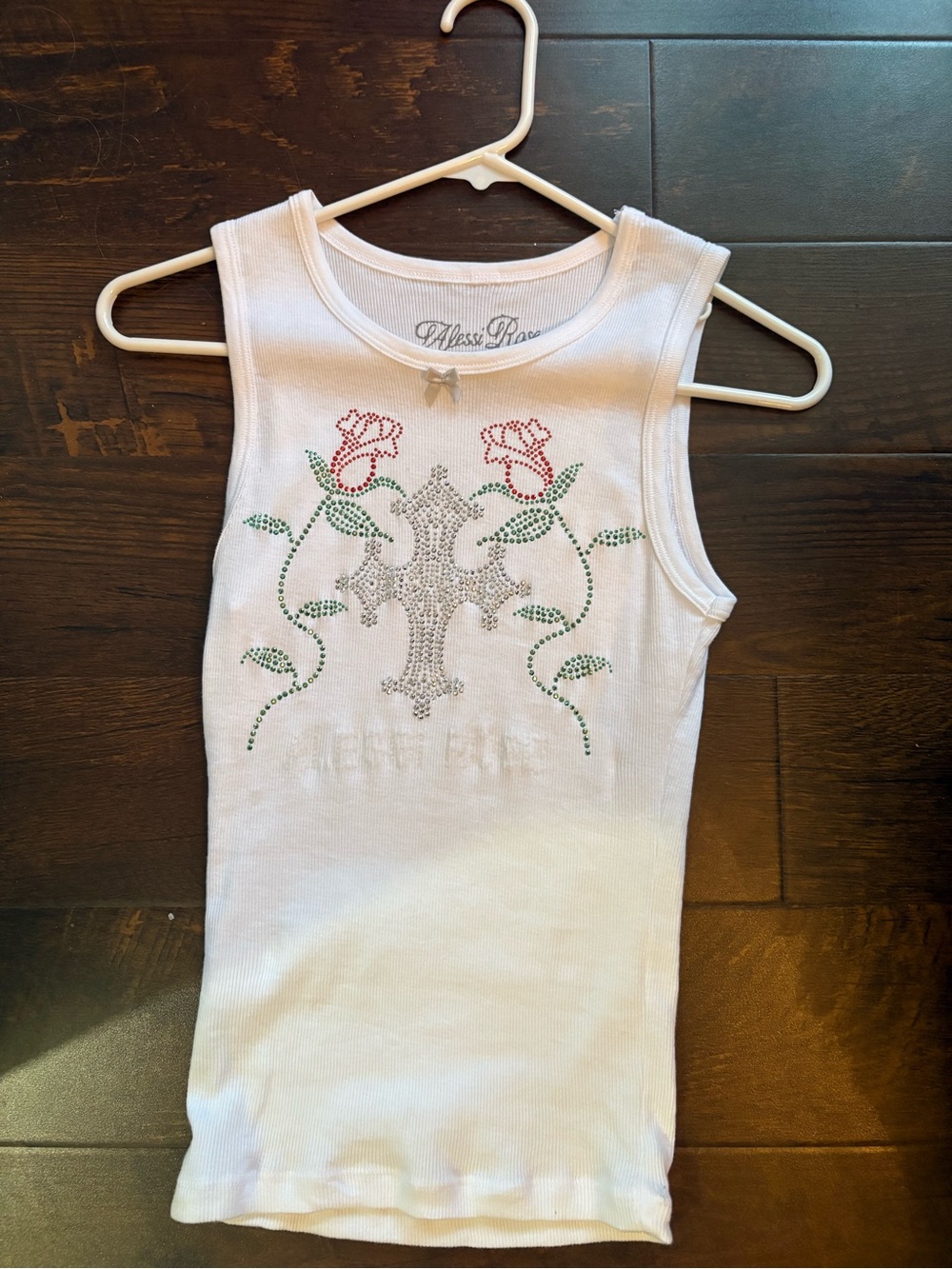 Y2K rhinestone cross rose tank